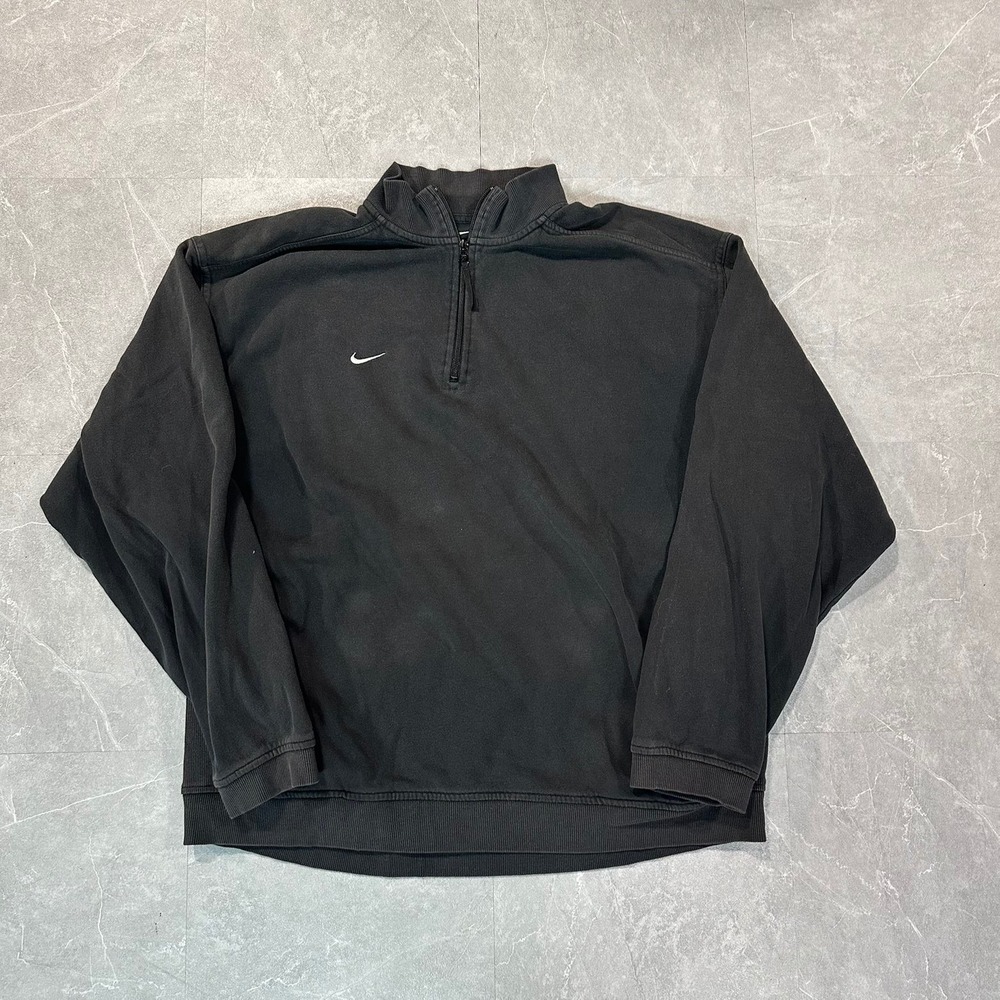 Nike Mens XL Vintage Faded Black Quarter Zip Fleece Sweatshirt Swoosh 3849